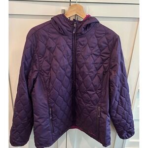 LL Bean reversible‎ light puffer quilted jacket size L Reg ladies purple pink